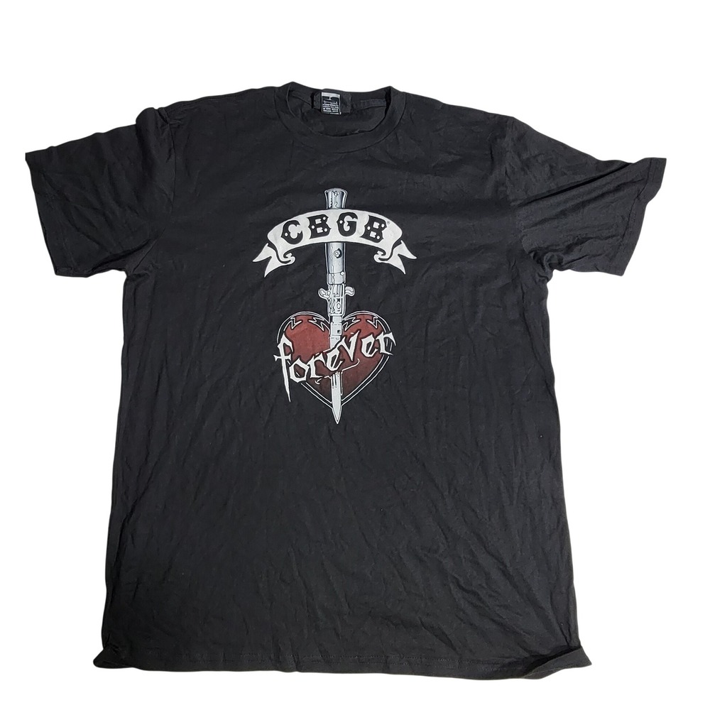 CBGB Forever Heart Dagger Graphic T-Shirt Black Mens Large Made in USA Punk Rock